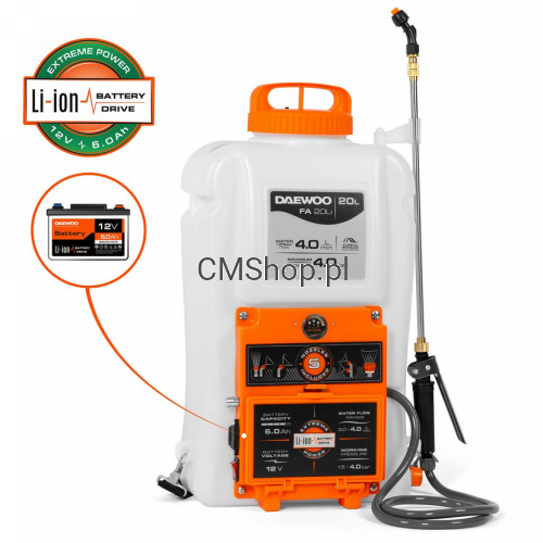 Przejdź do produktu Opryskiwacz akumulatorowy DAEWOO FA 20 Li 20 LITRÓW Zestaw z baterią i ładowarką