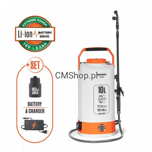 Przejdź do produktu Opryskiwacz akumulatorowy DAEWOO DSA 10Li SET 10 LITRÓW Zestaw z baterią i ładowarką